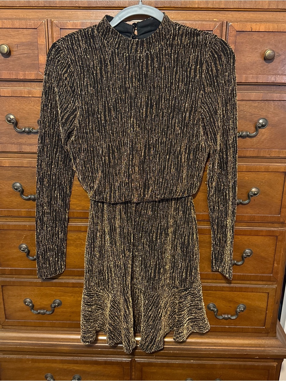 City Studio Black Gold Metallic Mini Dress Size S Party Holiday Disco Glam